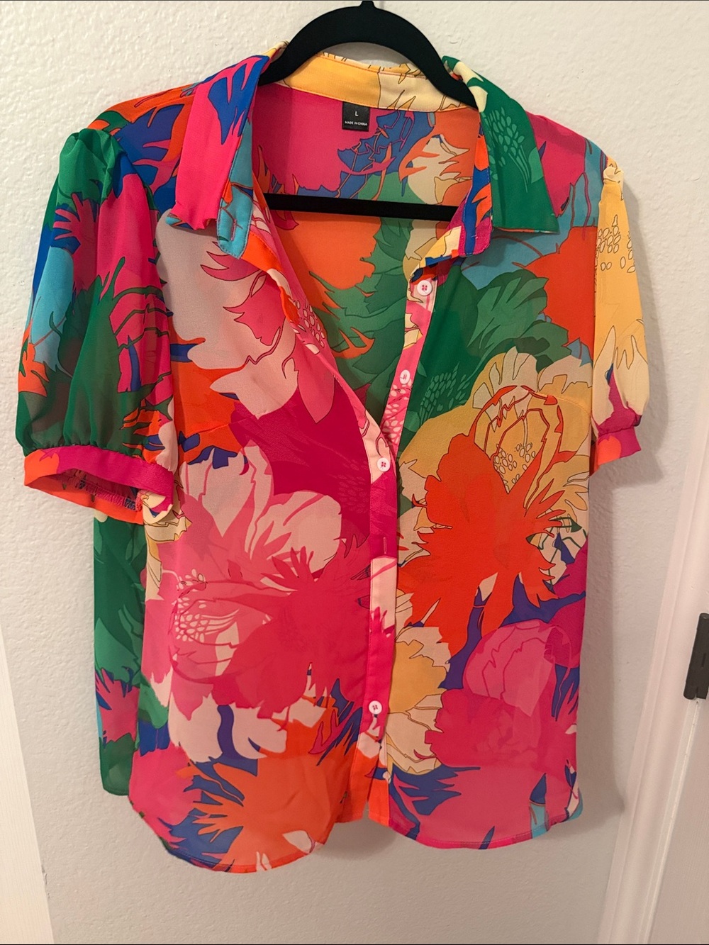 SHEIN Multicolor Floral Short-Sleeve Button-Up Blouse